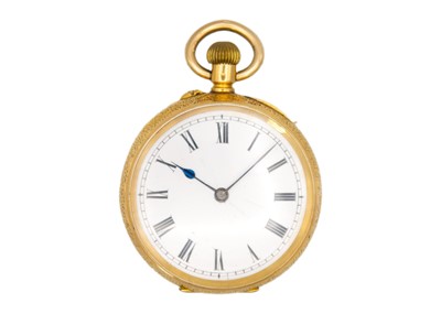 Lot 243 - An 18k gold cased keyless wind Swiss cylinder fob pocket watch.