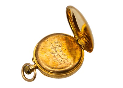 Lot 243 - An 18k gold cased keyless wind Swiss cylinder fob pocket watch.