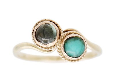 Lot 12 - A 9k gold, turquoise, and tourmaline set ring.