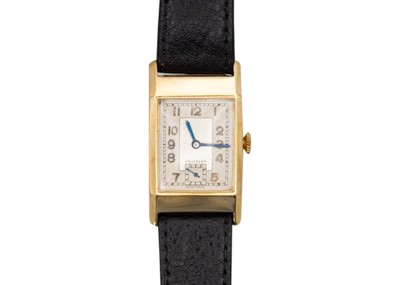 Lot 230 - CRUSADER - A 9k Art Deco tank cased gentleman's manual wind wristwatch.