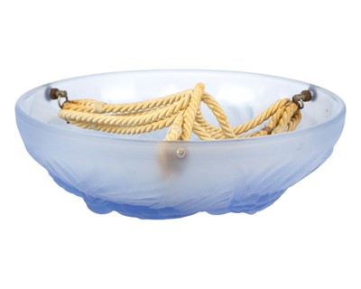 Lot 823 - A 1930s Jobling moulded blue tinted opaque glass plafonnier.