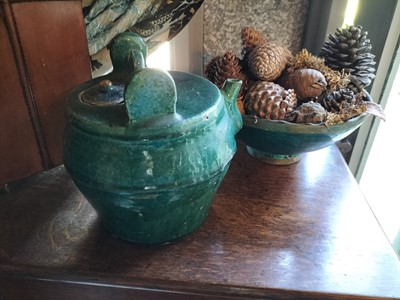 Lot 8 - A Chinese barrel form pot and cover.