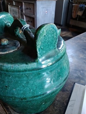 Lot 8 - A Chinese barrel form pot and cover.