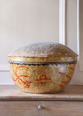 Lot 10 - A decorative large Chinese papier mache pot and cover.