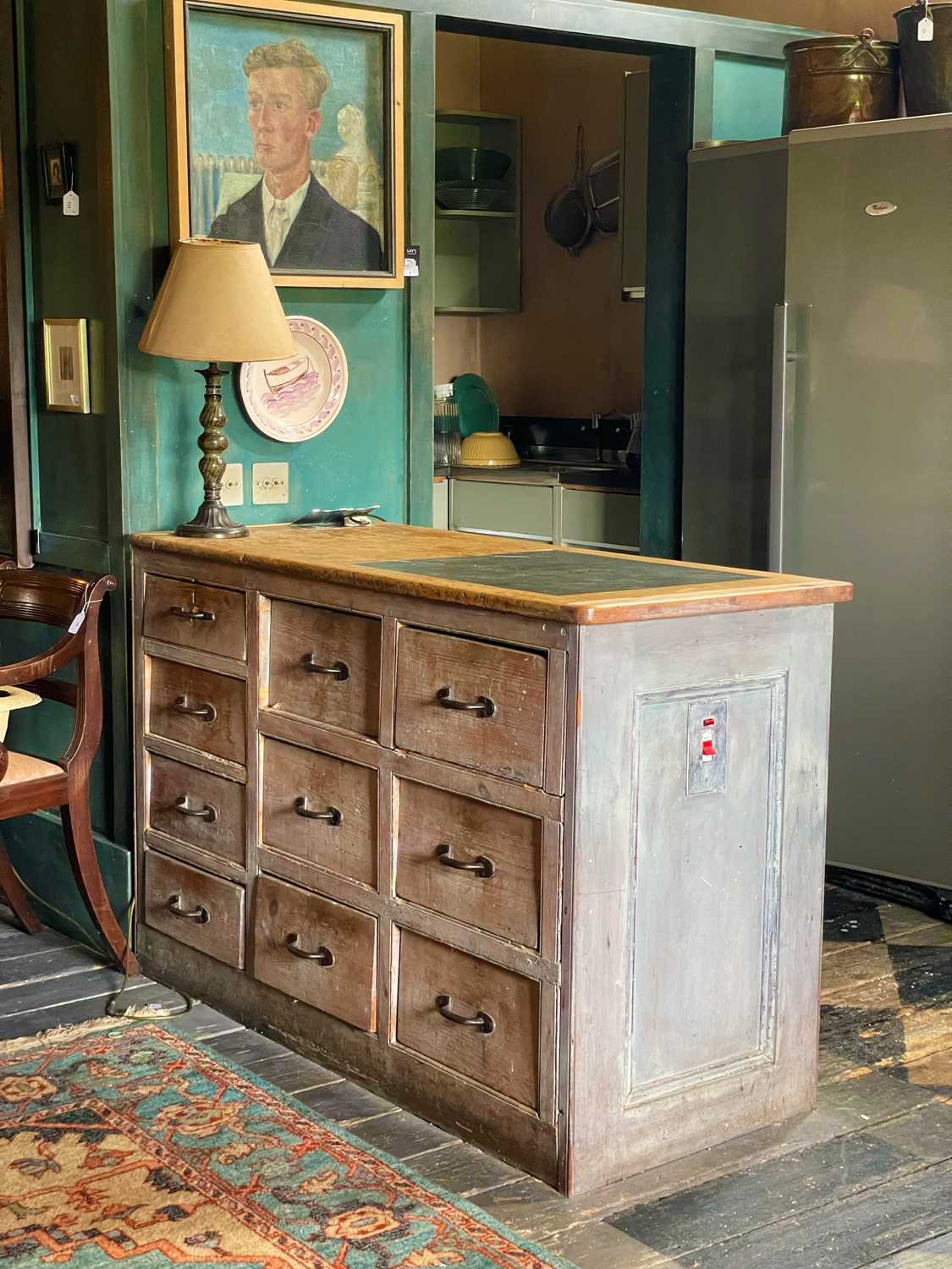 Lot 20 - A Victorian stained and painted pine bank of drawers.