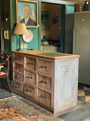 Lot 20 - A Victorian stained and painted pine bank of drawers.
