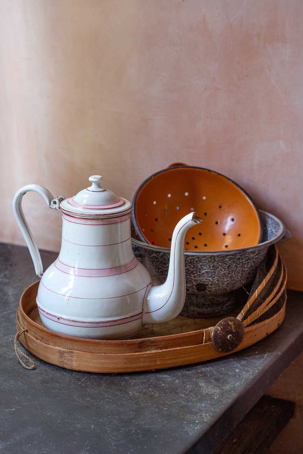 Lot 32 - Two enamel collanders.