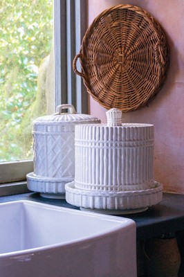 Lot A Copeland white glazed cheese dome and stand.