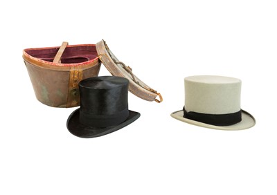 Lot 343 - A 'Superfine' London black silk top hat in fitted leather case.