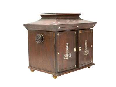 Lot 16 - A rosewood and mother of pearl inlaid work box.