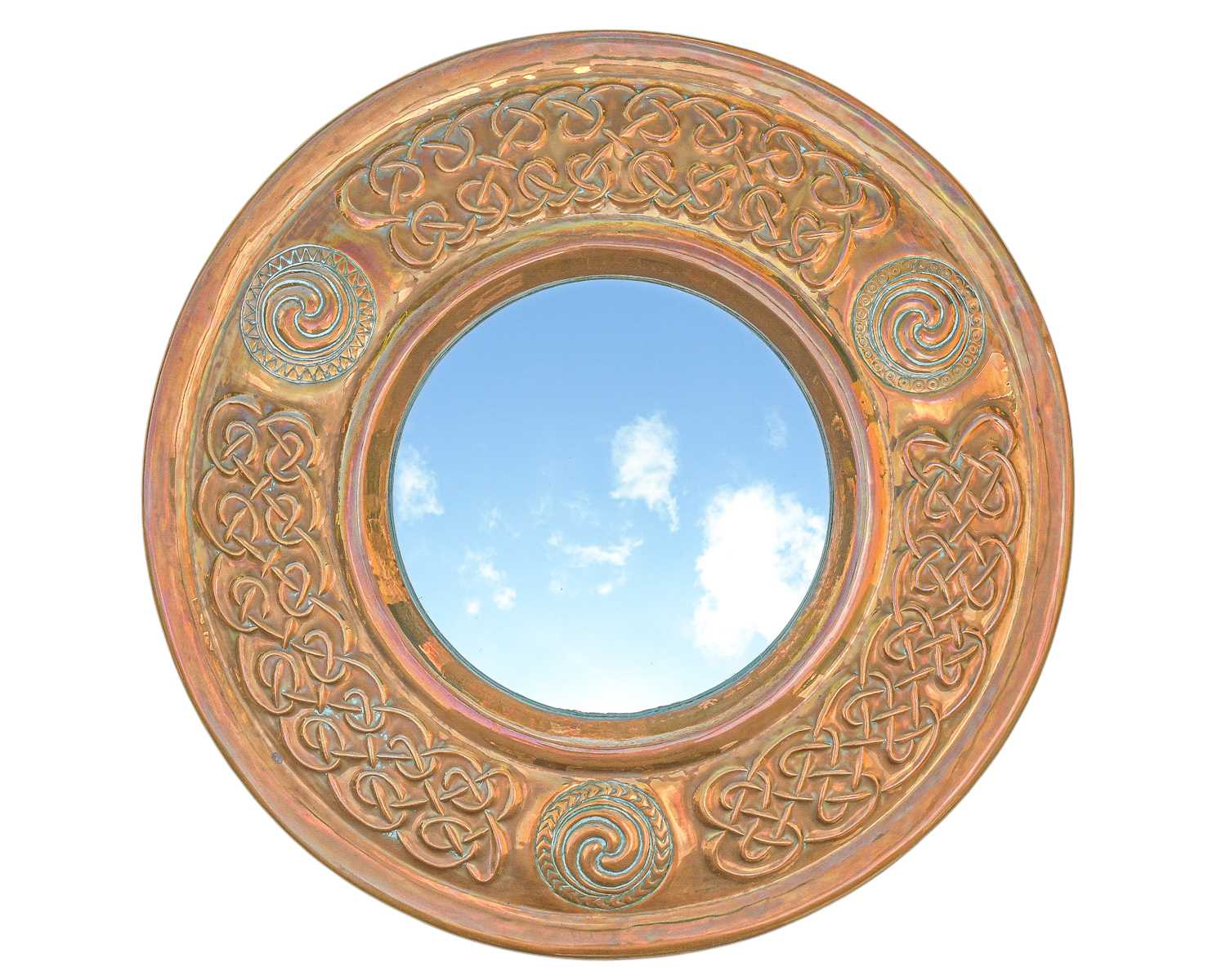 Lot 7 - Francis 'Bert' Cargeeg, a rare hand wrought circular copper wall mirror.