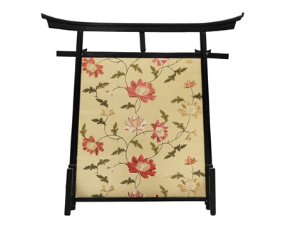 Lot 526 - An early 20th century Aesthetic Movement Anglo Japanese fire screen with pagoda style top.