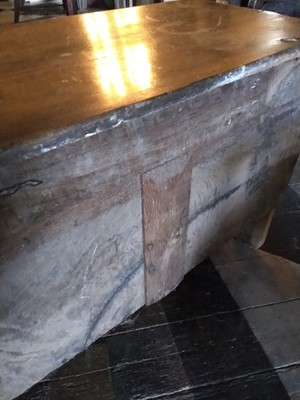Lot 50 - An oak and inlaid three panel coffer.