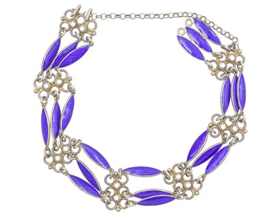 Lot 17 - A silver and guilloche enamel bracelet.