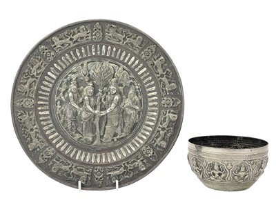 Lot 577 - An Indian silver overlaid copper dish.