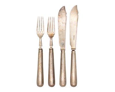 Lot 112 - A Victorian silver part set of fish knives and forks with filled handles by Martin, Hall & Co.