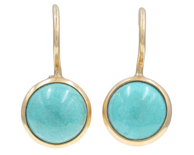 Lot 40 - A pair of 14k gold and turquoise earrings.