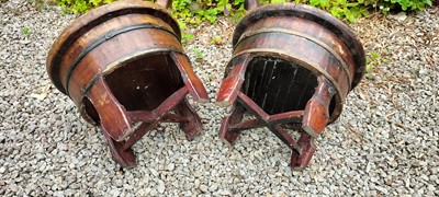 Lot 55 - A pair of Chinese coopered softwood planters.