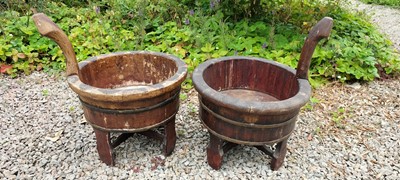 Lot 55 - A pair of Chinese coopered softwood planters.
