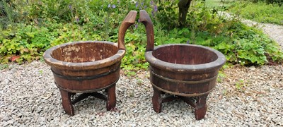 Lot 55 - A pair of Chinese coopered softwood planters.