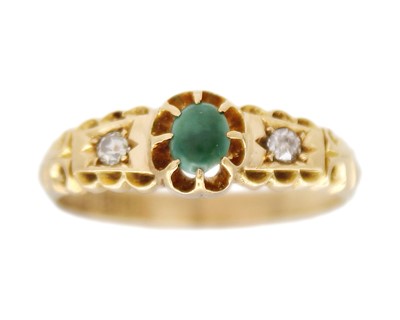 Lot 23 - A Victorian 18k gold, turquoise, and diamond set ring.