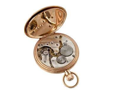 Lot 242 - A 9k rose gold keyless wind open face lever pocket watch, retailed by Wearne & Son, Helston.