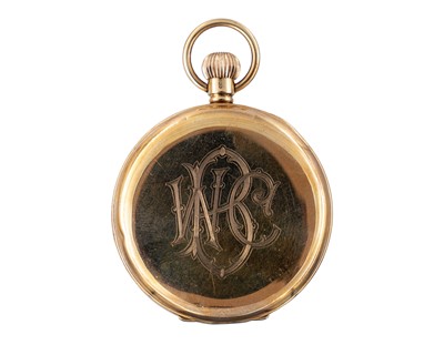 Lot 242 - A 9k rose gold keyless wind open face lever pocket watch, retailed by Wearne & Son, Helston.