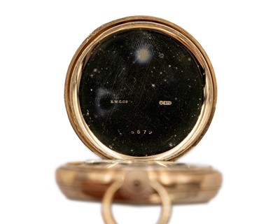 Lot 242 - A 9k rose gold keyless wind open face lever pocket watch, retailed by Wearne & Son, Helston.