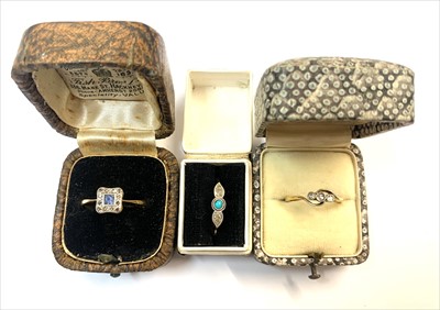 Lot 2499 - A pre war 18ct gold ring square set with...