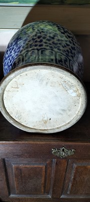 Lot 60 - A Chinese blue and white large porcelain temple jar and cover.