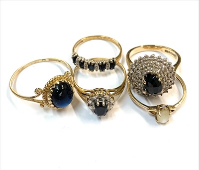 Lot 2501 - Five 9ct gold dress rings