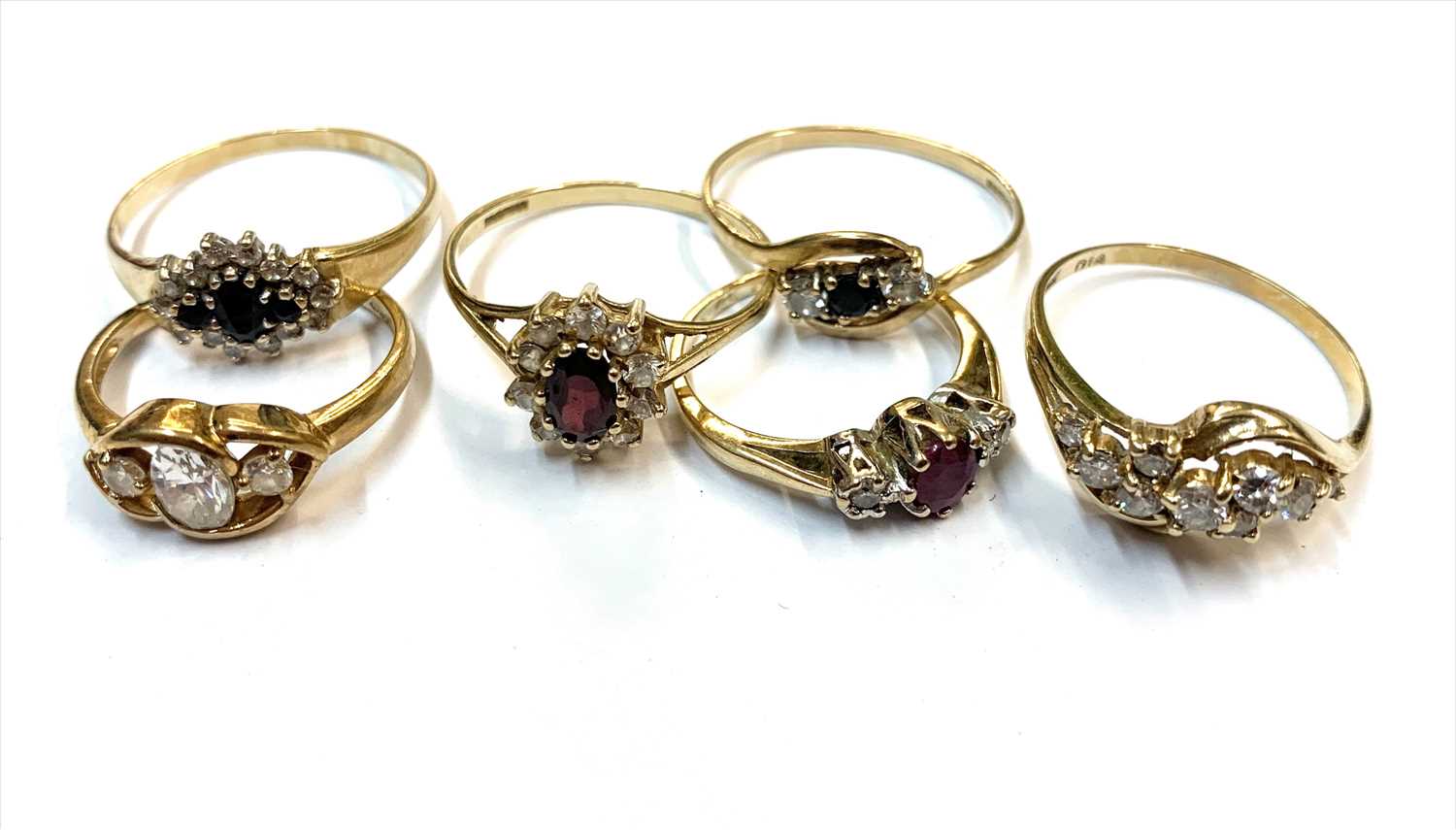 Lot 2503 - Six 9ct gold dress rings