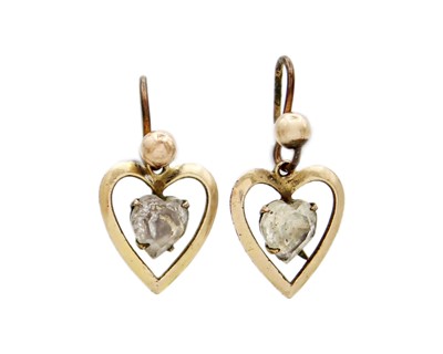 Lot 17 - A pair of gold and paste heart-shaped earrings.