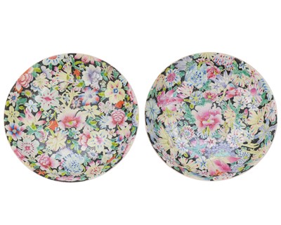 Lot 563 - A pair of Chinese famille rose millefiori dishes.