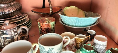 Lot 83 - A shelf of Victorian and later pottery.