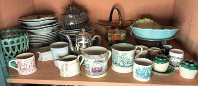 Lot 83 - A shelf of Victorian and later pottery.