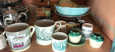 Lot 83 - A shelf of Victorian and later pottery.