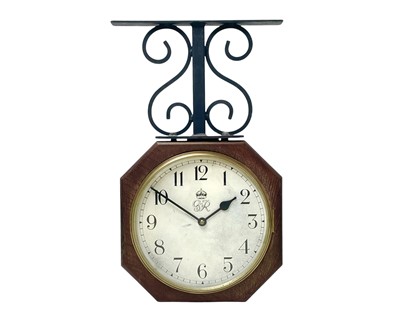 Lot 798 - A George VI double sided chain driven fusee hanging clock.