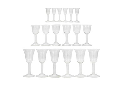 Lot 375 - A suite of Georgian style opaque twist stem glassware.