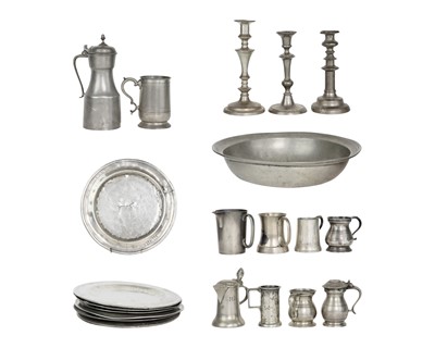 Lot 141 - A collection of antique pewter.