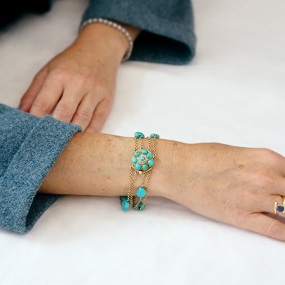 Lot 58 - A Victorian gold, turquoise, and diamond set bracelet.