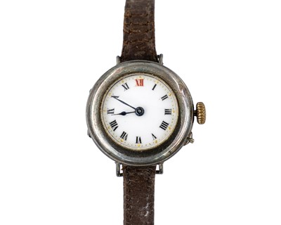 Lot 234 - An WWI silver lug manual wind trench wristwatch.