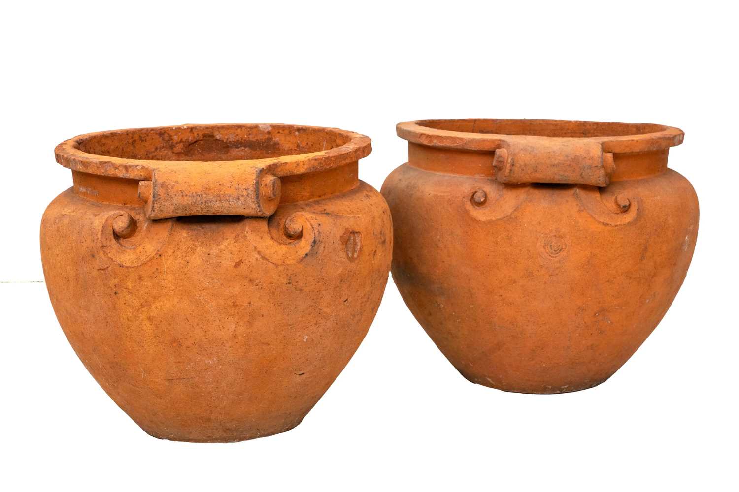 Lot 764 - A pair of Arts and Crafts Compton Pottery terracotta garden pots/planters.
