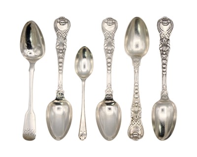 Lot 147 - A Coburg Pattern teaspoon by Paul Storr, London 1818; and three other King's pattern teaspoons.