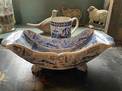 Lot A Staffordshire blue and white pottery cheese coaster.