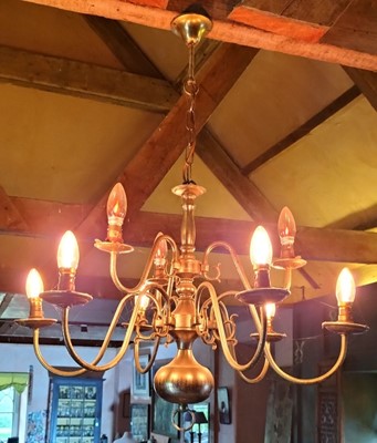 Lot 104 - A Dutch style brass electrolier.