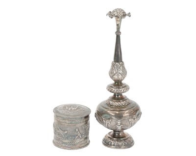 Lot 388 - An Indian white metal rose water sprinkler.