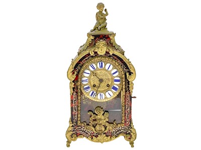 Lot 804 - A French Boulle type tortoiseshell, brass inlaid, and ormolu mounted bracket clock.