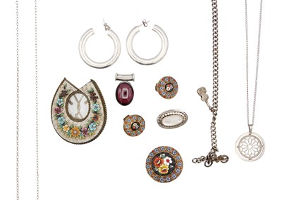 Lot 60 - An assortment of silver items and Italian Millefiori micromosaic jewellery.