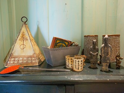 Lot 124 - A Moroccan hand painted parchment lampshade.